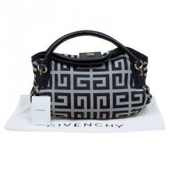 Pre Owned Givenchy Black/Grey Fabric Logo Print Hobo