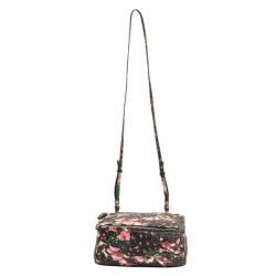 Pre Owned Givenchy Black Floral Leather Small Pandora Crossbody Bag