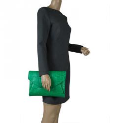 Pre Owned Givenchy Green Croc Embossed Leather Medium Antigona Envelope Clutch