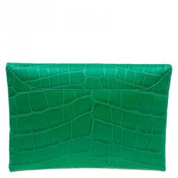Pre Owned Givenchy Green Croc Embossed Leather Medium Antigona Envelope Clutch