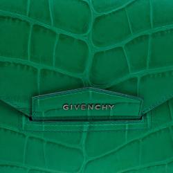 Pre Owned Givenchy Green Croc Embossed Leather Medium Antigona Envelope Clutch