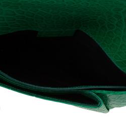 Pre Owned Givenchy Green Croc Embossed Leather Medium Antigona Envelope Clutch