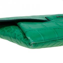 Pre Owned Givenchy Green Croc Embossed Leather Medium Antigona Envelope Clutch