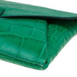 Pre Owned Givenchy Green Croc Embossed Leather Medium Antigona Envelope Clutch