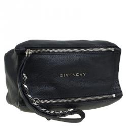 Pre Owned Givenchy Black Leather Pandora Wristlet Clutch