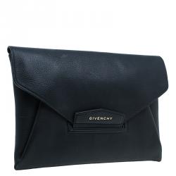 Pre Owned Givenchy Black Leather Medium Antigona Envelope Clutch