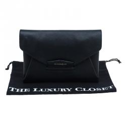 Pre Owned Givenchy Black Leather Medium Antigona Envelope Clutch