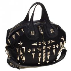 Pre Owned حقيبة يد جيفنشي نايتينغيل مرصعة متوسطة جلد ونايلون سوداء