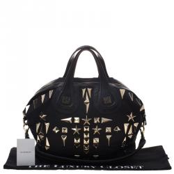 Pre Owned حقيبة يد جيفنشي نايتينغيل مرصعة متوسطة جلد ونايلون سوداء