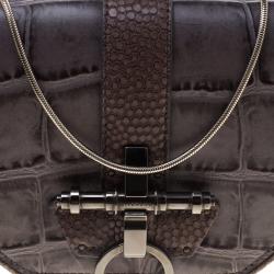 Pre Owned Givenchy Grey/Beige Croc and Lizard Embossed Leather Obsedia Shoulder Bag