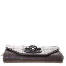 Pre Owned Givenchy Grey/Beige Croc and Lizard Embossed Leather Obsedia Shoulder Bag