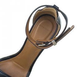 Givenchy Black Leather Zipper Trim Platform Ankle Strap Wedge Sandals Size 37