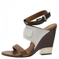 Pre Owned Givenchy Two Tone Leather Ankle Strap Wedge Sandals Size 41