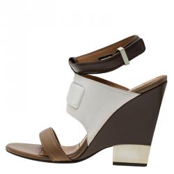 Pre Owned Givenchy Two Tone Leather Ankle Strap Wedge Sandals Size 41