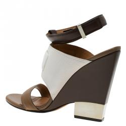 Pre Owned Givenchy Two Tone Leather Ankle Strap Wedge Sandals Size 41