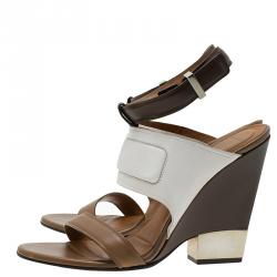 Pre Owned Givenchy Two Tone Leather Ankle Strap Wedge Sandals Size 41