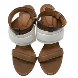 Pre Owned Givenchy Two Tone Leather Ankle Strap Wedge Sandals Size 41