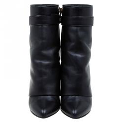 Givenchy Black Leather Shark Lock Wedge Ankle Boots Size 37