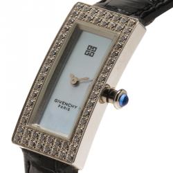 Pre Owned Givenchy Mother of Pearl Stainless Steel Diamond Apsaras Women's Wristwatch 15MM