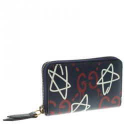 Gucci Black Ghost Print Leather Zip Around Card Case