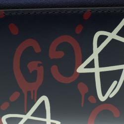 Gucci Black Ghost Print Leather Zip Around Card Case