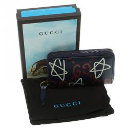 Gucci Black Ghost Print Leather Zip Around Card Case