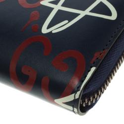 Gucci Black Ghost Print Leather Zip Around Card Case
