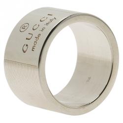 Pre Owned Gucci Trademark Silver Band Ring Size 54