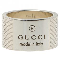 Pre Owned Gucci Trademark Silver Band Ring Size 54