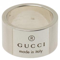 Pre Owned Gucci Trademark Silver Band Ring Size 54
