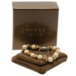 Pre Owned Gucci Bamboo and Tagua Beaded Silver Bracelet