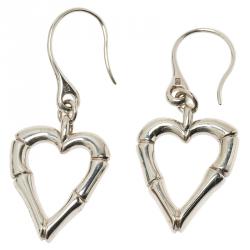 Pre Owned Gucci Bamboo Heart Silver Hook Earrings