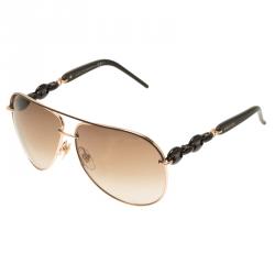 Pre Owned Gucci Gold and Brown GG 4225/S Aviator Sunglasses