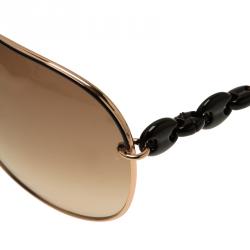 Pre Owned Gucci Gold and Brown GG 4225/S Aviator Sunglasses