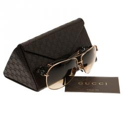 Pre Owned Gucci Gold and Brown GG 4225/S Aviator Sunglasses