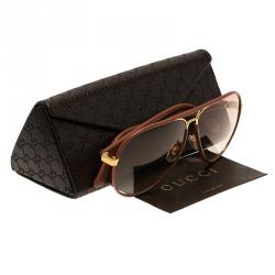 Pre Owned Gucci Brown Leather GG 2887/S Aviator Sunglasses