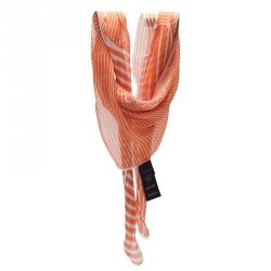 Pre Owned وشاح غوتشي حرير مخطط برتقالي وأبيض مربع