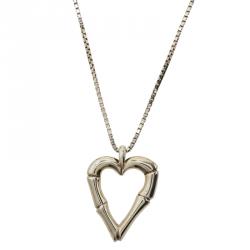 Pre Owned Gucci Bamboo Heart Silver Pendant Necklace