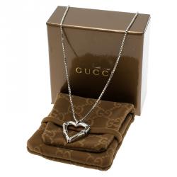 Pre Owned Gucci Bamboo Heart Silver Pendant Necklace