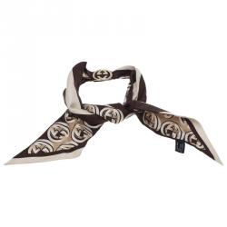 Gucci Brown Interlocking GG Logo Silk Bandeau with Removable Logo Clip