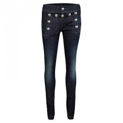 Pre Owned Gucci Indigo Dark Wash Denim Buttoned Panel Detail Skinny Jeans XS