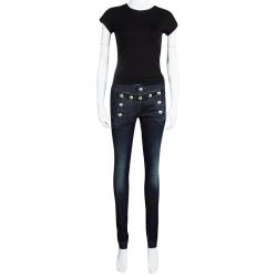 Pre Owned Gucci Indigo Dark Wash Denim Buttoned Panel Detail Skinny Jeans XS