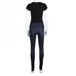 Pre Owned Gucci Indigo Dark Wash Denim Buttoned Panel Detail Skinny Jeans XS