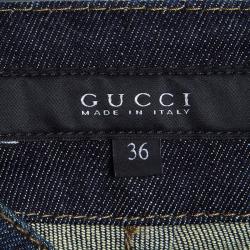 Pre Owned Gucci Indigo Dark Wash Denim Buttoned Panel Detail Skinny Jeans XS