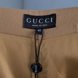 Pre Owned Gucci Dark Beige Wide Leg Trousers S