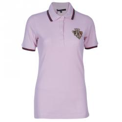 Pre Owned Gucci Baby Pink Crest Polo Shirt M