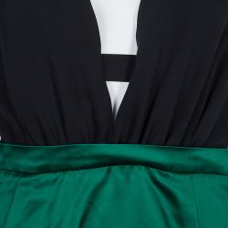 مملوكة مسبقًا فستان غوتشي حرير أسود وأخضر بظهر مكشوف وأكمام طويلة S