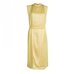 مملوكة مسبقًا فستان غوتشي أصفر طبقات بحزام بلا أكمام M