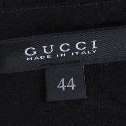 Pre Owned فستان غوتشي شيفون جاكار أسود بكشكشة مزينة أكمام طويلة M