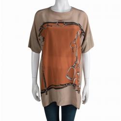Gucci Beige Printed Silk Short Sleeve Top L